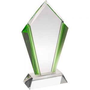 CLEAR GLASS ARROWHEAD PLAQUE WITH GREEN SIDES (18MM THICK)