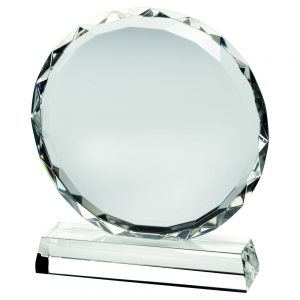 CLEAR GLASS CIRCLE WITH FACETED EDGE ON BASE (25MM THICK)
