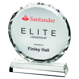 CLEAR GLASS CIRCLE WITH FACETED EDGE ON BASE (25MM THICK) - Image 3