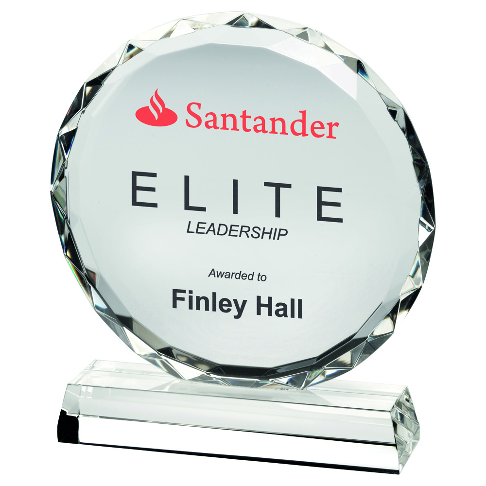 CLEAR GLASS CIRCLE WITH FACETED EDGE ON BASE (25MM THICK) - Image 3